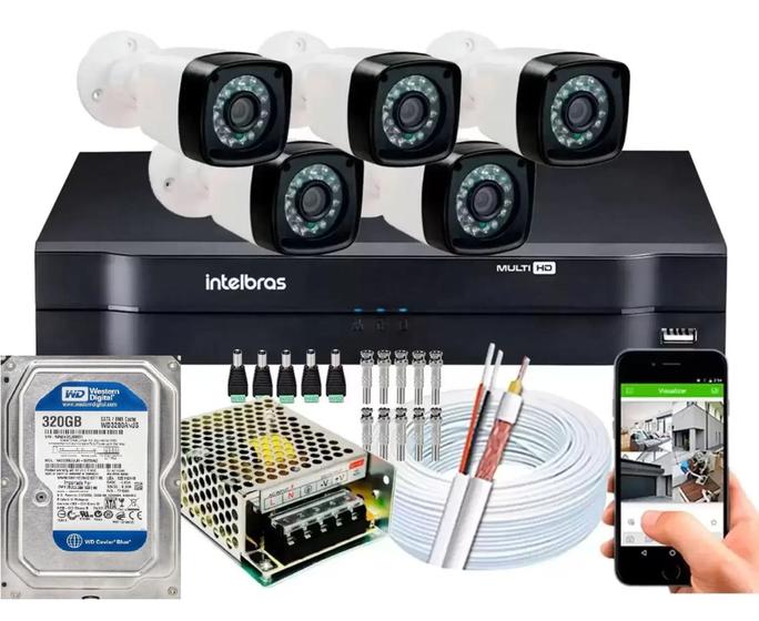 Imagem de Kit 5 Câmeras de seguranca 720p + Dvr Mhdx Multi Hd + Hd + Cabo