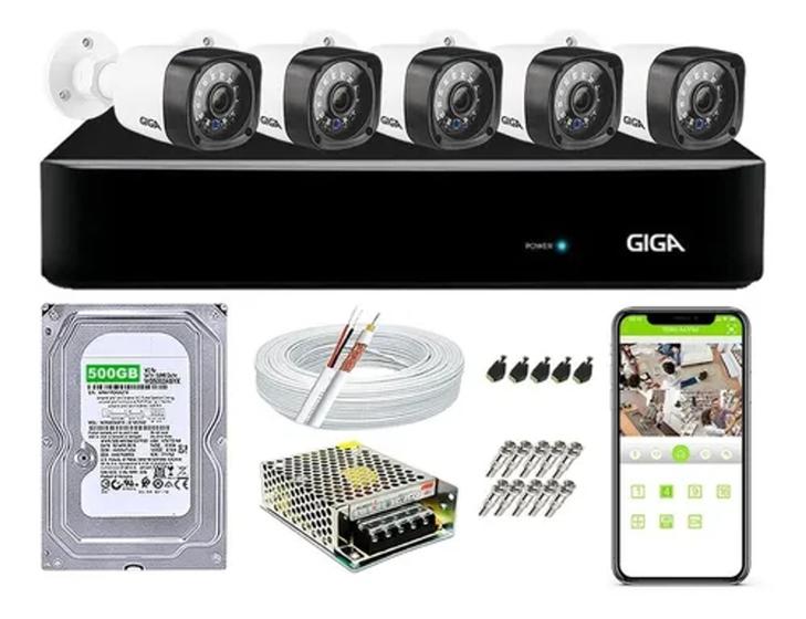 Imagem de Kit 5 Câmeras Giga Security 20m Dvr 8 Canais Completo C/ Hd