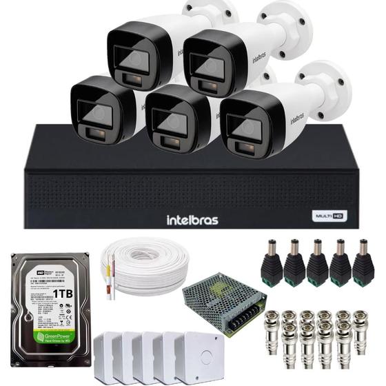 Imagem de Kit 5 Câmeras Intelbras 1120b Full Color, Dvr 8ch Mhdx 1008c Hd 1tb