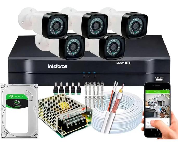Kit 5 Cameras Segurança Dvr Intelbras Full Hd 8ch C/Hd 500GB Menor preço em Kit 5 Cameras Segurança Dvr Intelbras Full Hd 8ch C/Hd 500GB