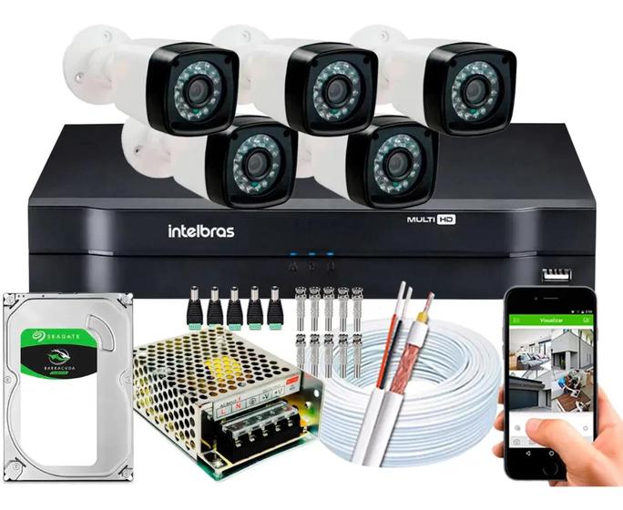 Kit 5 Cameras Segurança Dvr Intelbras Full Hd 8ch full hd c/hd Menor preço em Kit 5 Cameras Segurança Dvr Intelbras Full Hd 8ch full hd c/hd