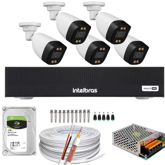 Imagem de Kit 5 Câmeras Segurança FullColor Visão Noturna Colorida 1080p 2.8mm Dvr Intelbras 1tb