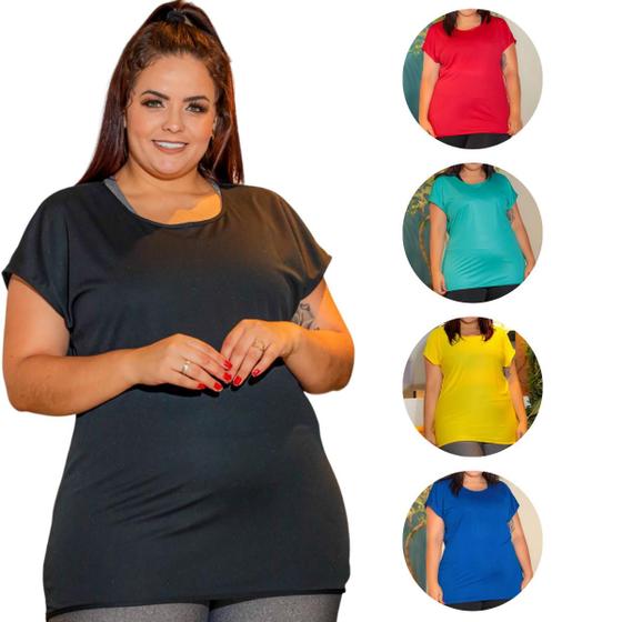 Imagem de Kit 5 Camisa Dry Fit Plus Size Até 54 Para Academia e Dia a Dia Feminina Atacado 