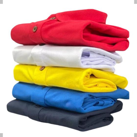 Imagem de Kit 5 camisa gola polo masculina algodão piquet premium plus size