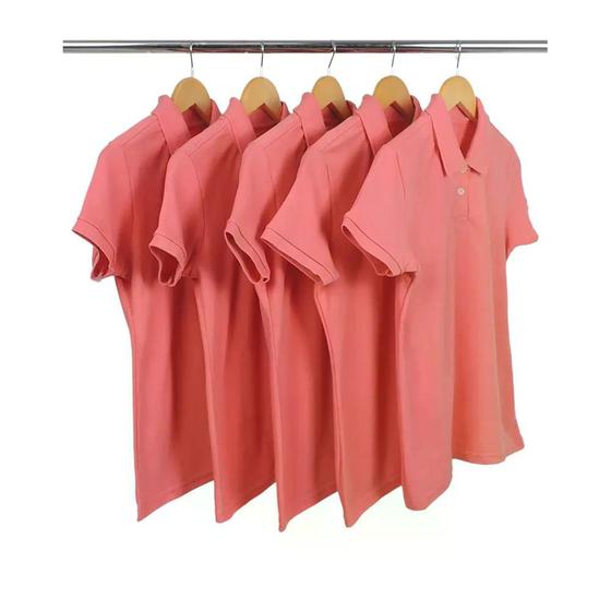 Imagem de Kit 5 Camisas Polo Piquet Feminina Baby Look - Cores Iguais