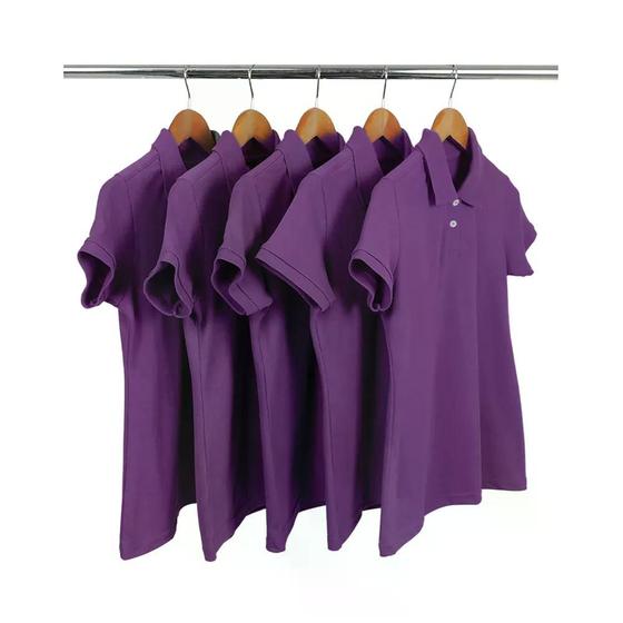 Imagem de Kit 5 Camisas Polo Piquet Feminina Baby Look - Cores Iguais