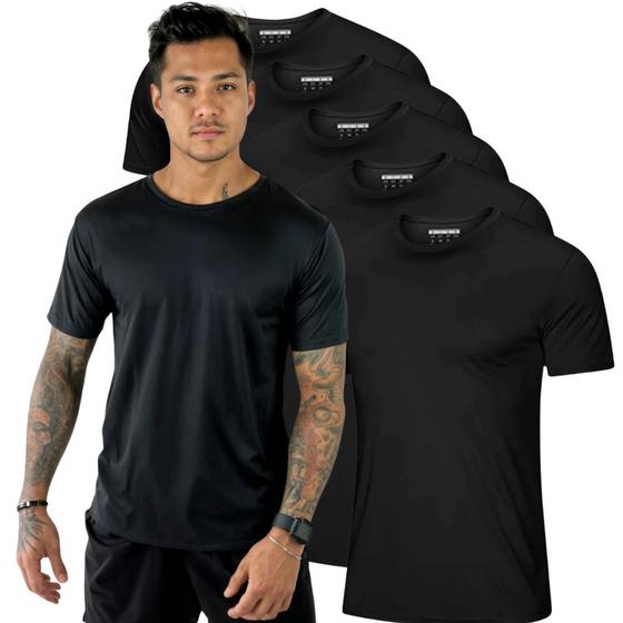 Imagem de Kit 5 Camiseta Masculina Dry Fit Lisa Gola Redonda Manga Curta Camisa Esportiva Academia Leve