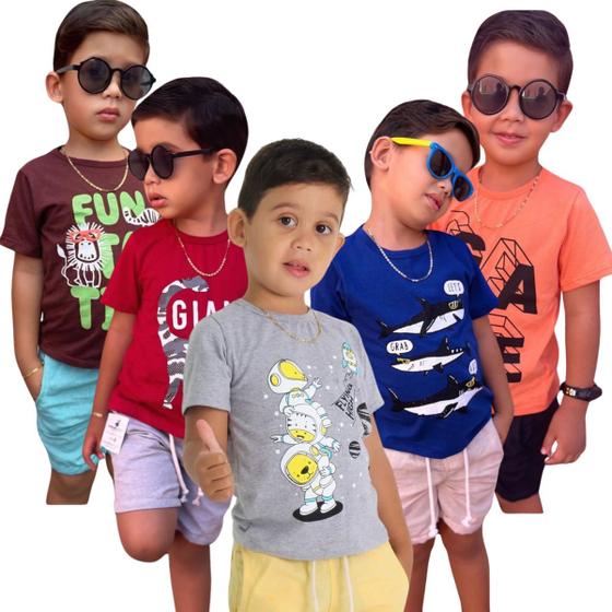 Imagem de Kit 5 Camisetas Estampa De Desenho Infantil 100%Algodão Do 2 ao 8