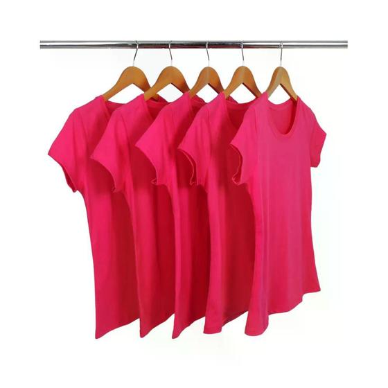 Imagem de Kit 5 Camisetas Feminina Baby Look 100% Algodão Premium