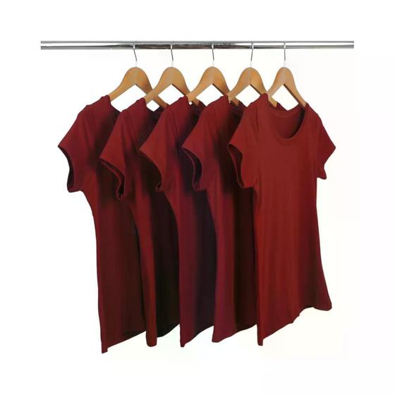 Imagem de Kit 5 Camisetas Feminina Baby Look 100% Algodão Premium