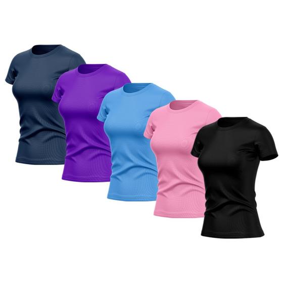 Imagem de Kit 5 Camisetas Feminina Dry Básica Lisa Proteção Solar UV Térmica Blusa Academia Esporte Camisa