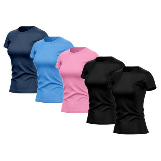 Imagem de Kit 5 Camisetas Feminina Dry Básica Lisa Proteção Solar UV Térmica Blusa Academia Esporte Camisa