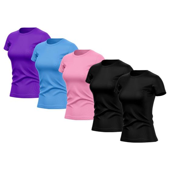 Imagem de Kit 5 Camisetas Feminina Dry Básica Lisa Proteção Solar UV Térmica Blusa Academia Esporte Camisa