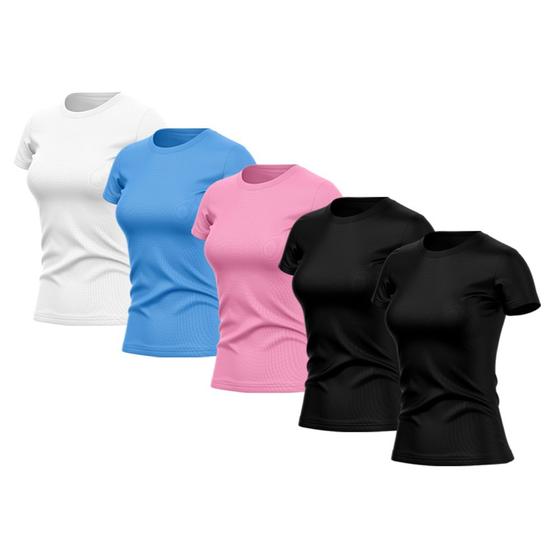 Imagem de Kit 5 Camisetas Feminina Dry Fit Básica Lisa Proteção Solar UV Térmica Blusa Academia Esporte Camisa 07