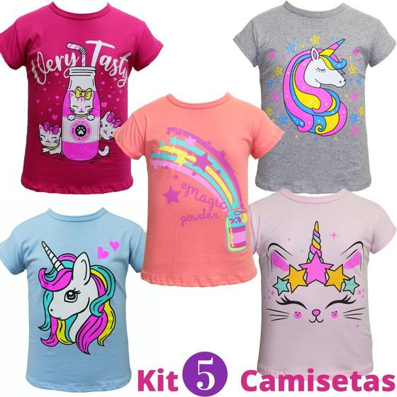 Imagem de Kit 5 Camisetas Infantil Para Menina Manga Curta