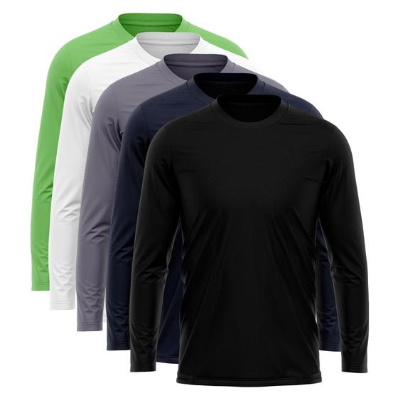 Imagem de Kit 5 Camisetas Manga Longa Masculina Camisa Térmica Dry UV Proteção Solar Blusa