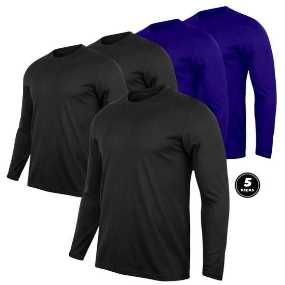 Imagem de Kit 5 Camisetas Manga Longa Masculina Proteção UV Esporte