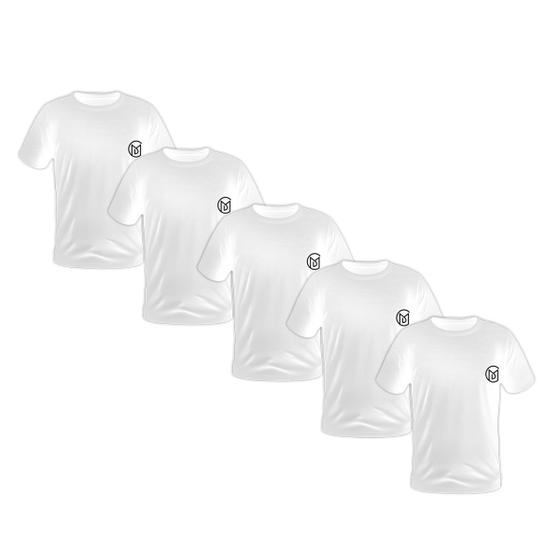 Imagem de Kit 5 Camisetas Masculinas Brancas Manga Curta Bordada Premium