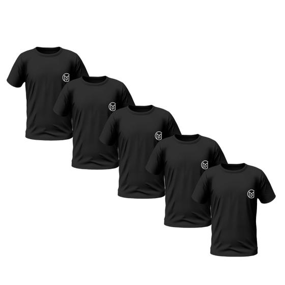 Imagem de Kit 5 Camisetas Masculinas Pretas Manga Curta Bordada Premium