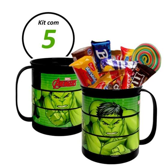 Imagem de Kit 5 Caneca Infantil Hulk Giratória Decoração Festa Infantil