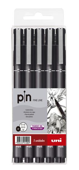 Imagem de Kit 5 Canetas Uni Ball PIN 200 C/ 5 Fine Line Uni Pin Preto