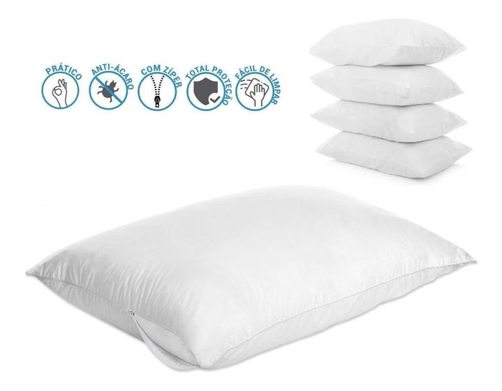 Imagem de Kit 5 Capa De Proteção Travesseiro Antialérgico Zíper Branco