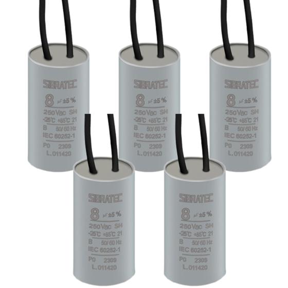 Imagem de Kit 5 capacitor permanente com cabo 8 uf/250v