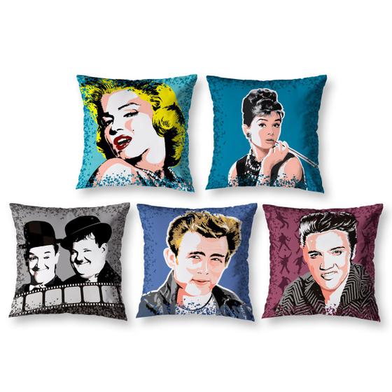 Imagem de Kit 5 Capas de Almofada 40cm Cinema Audrey Marilyn Elvis