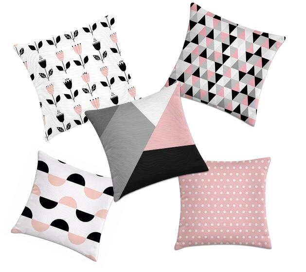 Imagem de Kit 5 capas de almofada geométricas rosa e preto