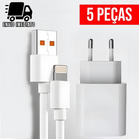 Imagem de Kit 5 Carregador Celular Turbo Tipo IP USB com Cabo Super Rapido 5.0A