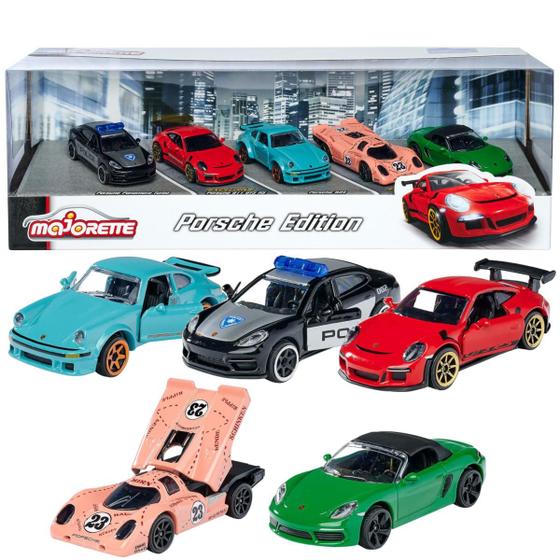 Imagem de Kit 5 Carrinho Miniatura De Ferro 1:64 Coleção Porsche Abre Portas Presente Menino