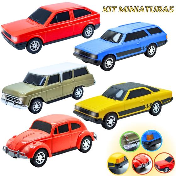 Imagem de Kit 5 Carrinhos de Coleção - Gol Quadrado, Opala, Caravan, Veraneio e Fusca - Brinquedo para Presente Infantil