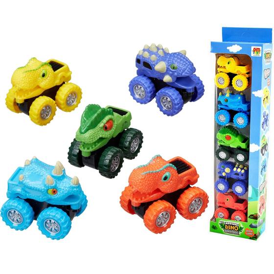 Kit 5 Carrinhos Dinossauros Divertidos Coloridos - Dm Toys - Carrinho ...