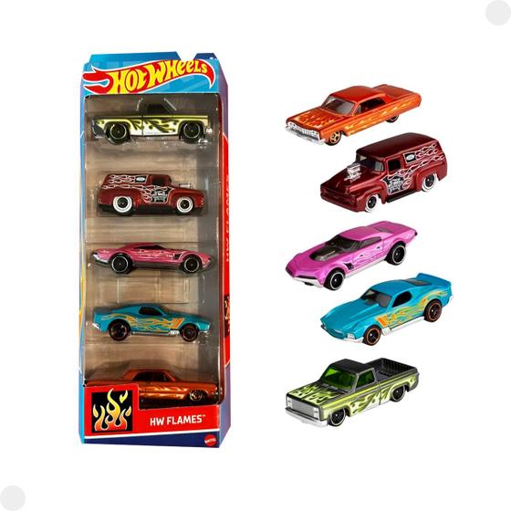 Imagem de Kit 5 Carrinhos Hot Wheels HW Flames HTV47 - Mattel