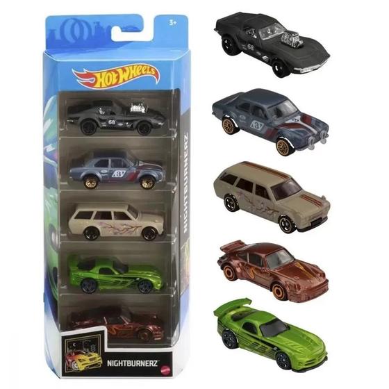 Imagem de Kit 5 Carrinhos Hot Wheels Nightburnerz - Mattel