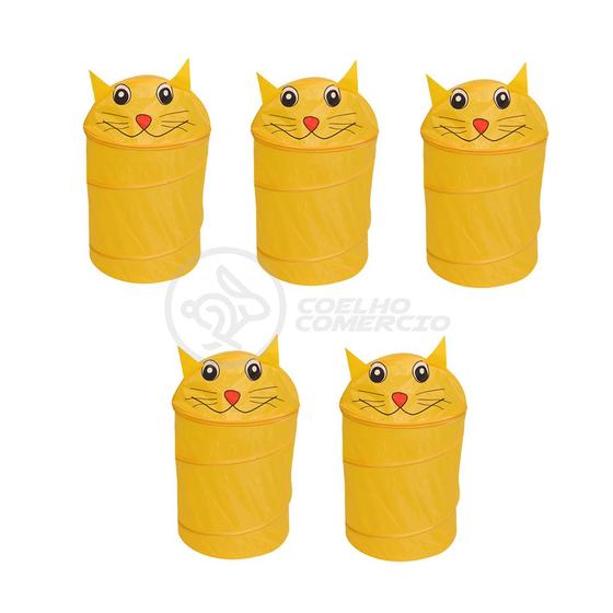 Imagem de Kit 5 Cesto de Roupas Organizador Brinquedos Dobrável Animais Bichinhos Infantil Multiuso - Gatinho Amarelo