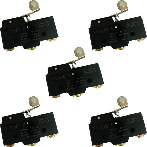 Imagem de Kit 5 Chave Interruptor Micro Switch Z-15gw2-b Haste 40mm Curta Com Roldana