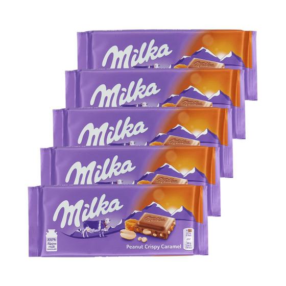 Imagem de Kit 5 Chocolate amendoim e cristal de caramelo Milka 90g