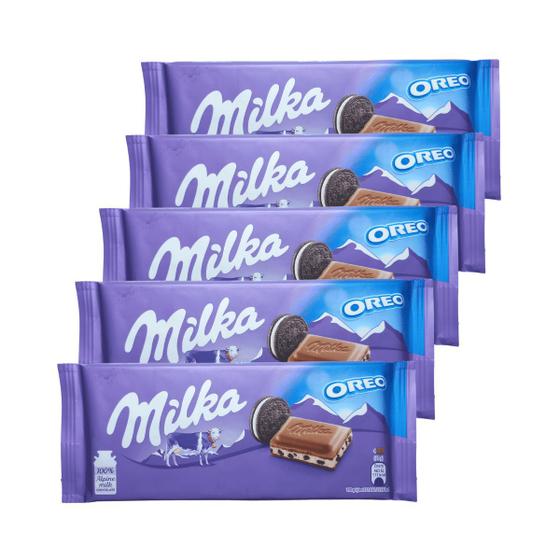 Imagem de Kit 5 Chocolate com biscoito Milka Oreo 100g Importado