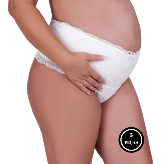 Imagem de Kit 5 Cinta de Algodão com Detalhe em Renda Calcinha Cós Alto Gestante - c3 KIT 5 KAREN