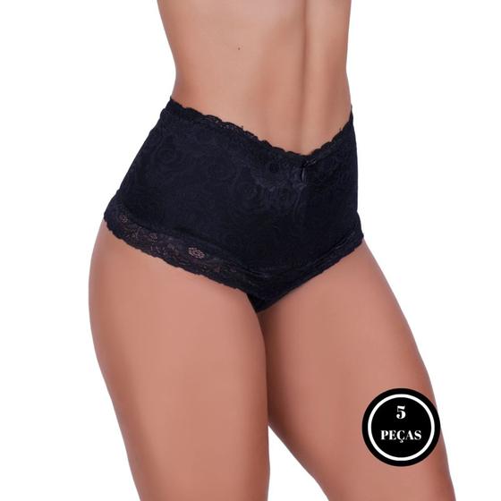 Imagem de Kit 5 Cinta de Algodão com Detalhe em Renda Calcinha Cós Alto Modeladora Karen - c3 KAREN