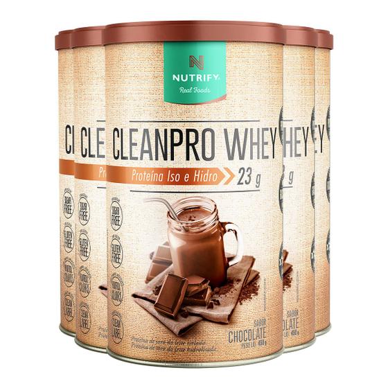 Imagem de Kit 5 Clean Pro Whey Hidrolisado Chocolate Nutrify 450g