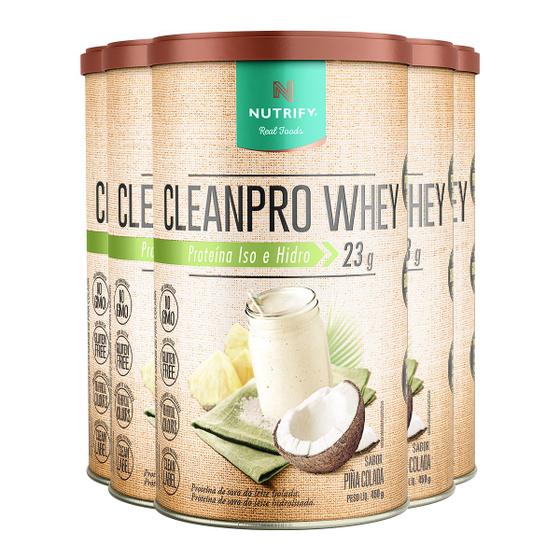 Imagem de Kit 5 Cleanpro Whey Hidrolisado Piña Colada Nutrify 450g