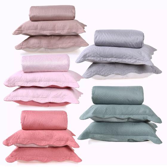 Imagem de Kit 5 Cobre Leito Casal Com Porta Travesseiro Para Revenda Sortimento Liso - Bene Casa