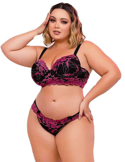 Imagem de Kit 5 Conjunto de Lingerie Sensual Plus Size calcinha e sutia com Aro e bojo