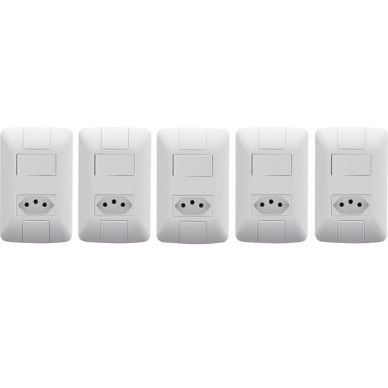 Imagem de kit 5 conjunto interruptor Simples + tomada 20A tramontina