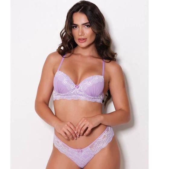 Imagem de KIT 5 Conjunto Lingerie Rendado Bicolor Com Calcinha Fio