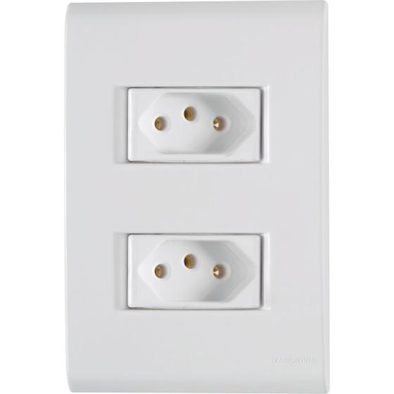 Imagem de Kit 5 conjunto tomada dupla 10a 2p+t 250v com placa tramontina liz