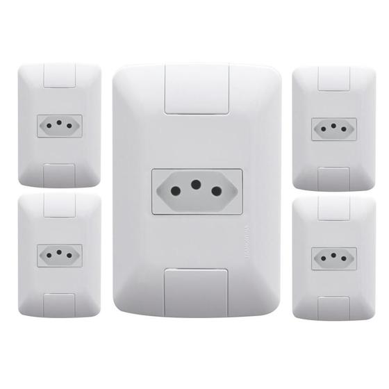 Imagem de Kit 5 Conjunto Tomada Tramontina Aria 4x2 10a Simples Branca Completa Com Tampa 3 polos