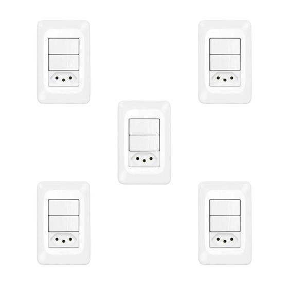 Imagem de Kit 5 Conjuntos 1 Interruptor Simples + Tomada 10A Pial Pop